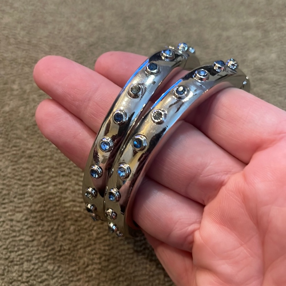 Set of Two Eira Silver Blue Hinge Cuff Bracelet New